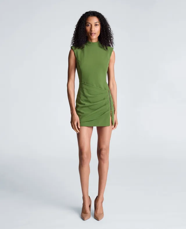 Kenneth Cole Reaction Clothing Mock Neck Zipper Front Textured Crepe miniabito verde