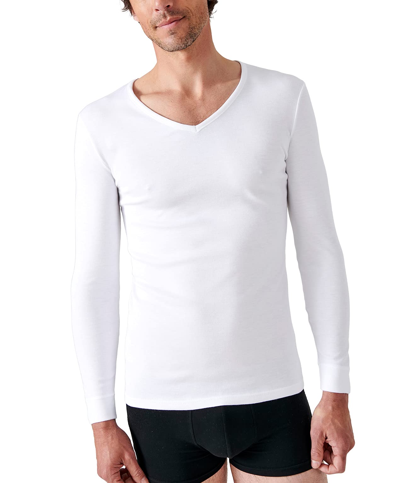 Damart Thermolactyl T-shirt uomo scollo a V maniche lunghe bianca S calore medio