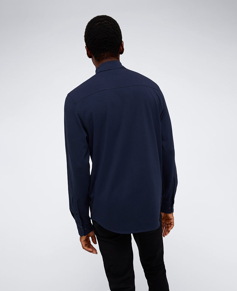 Kenneth Cole Reaction Clothing Long Sleeve Button Down Stretch Shirt camicia blu navy