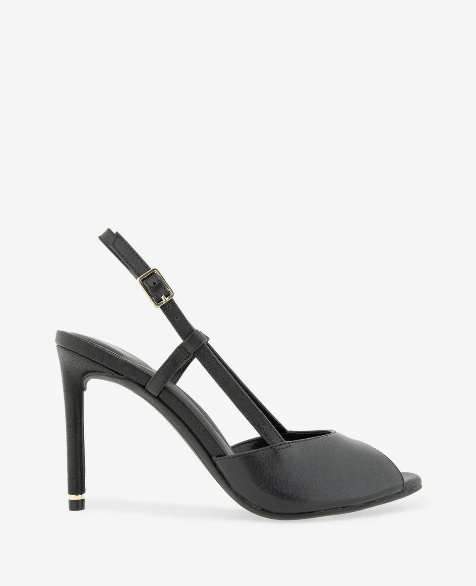 Kenneth Cole Reaction Londyn Leather peep toe tacco pelle nera