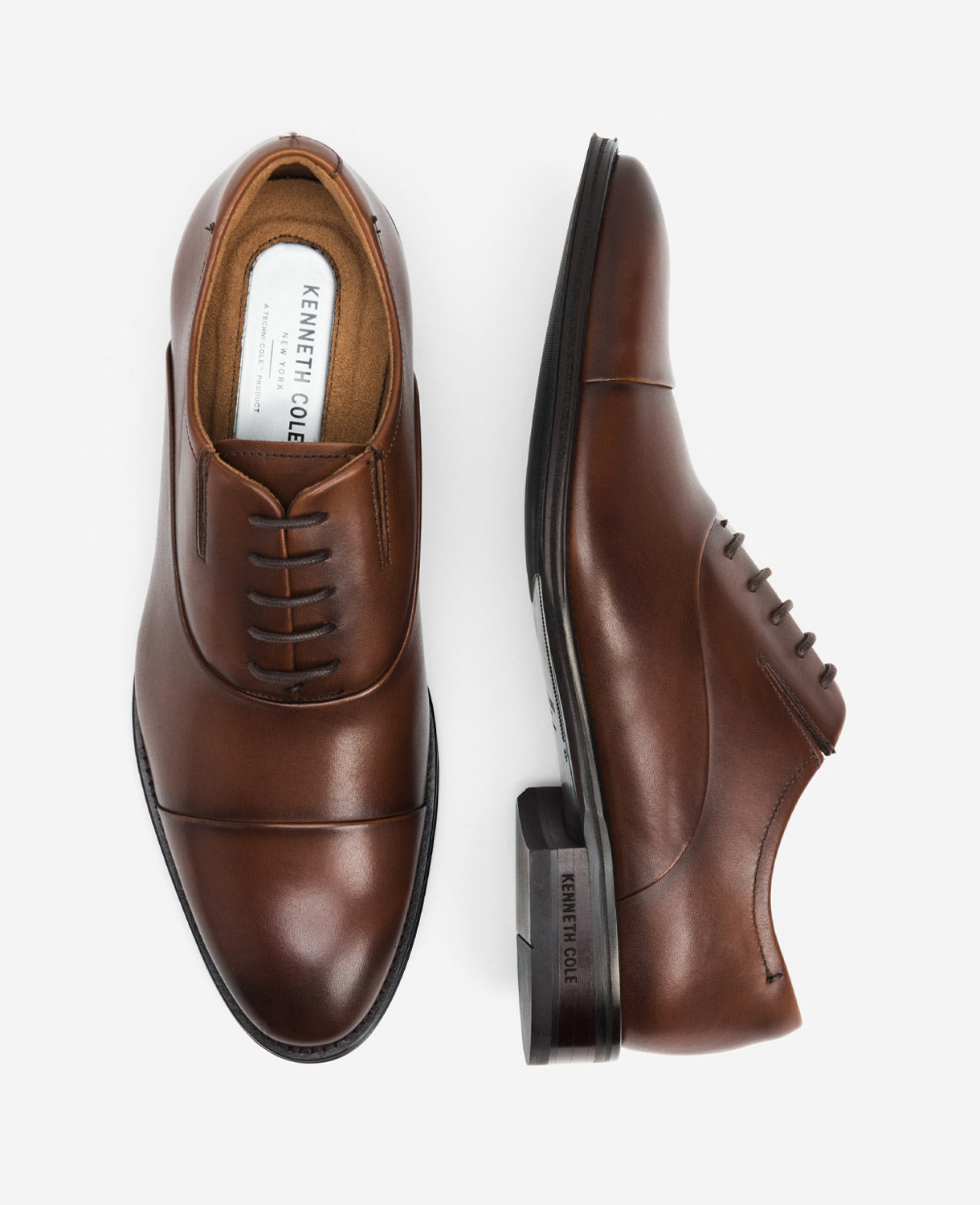 Kenneth Cole Reaction Shoes Lace Up Cap Toe Oxford cognac in pelle