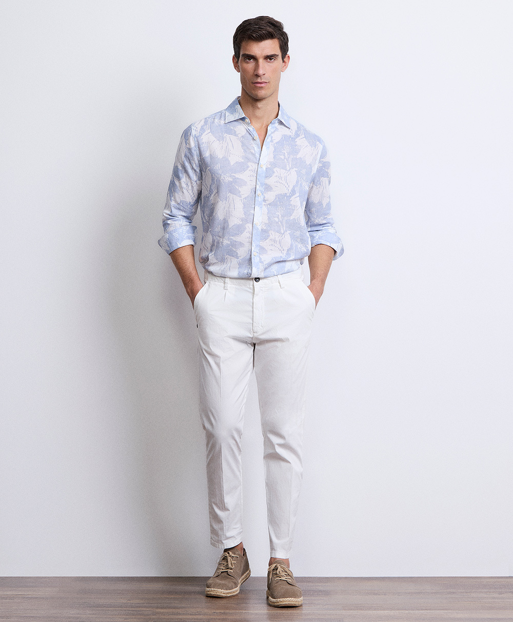 Markup Uomo Camicie Camicia in lino stampato collo francese