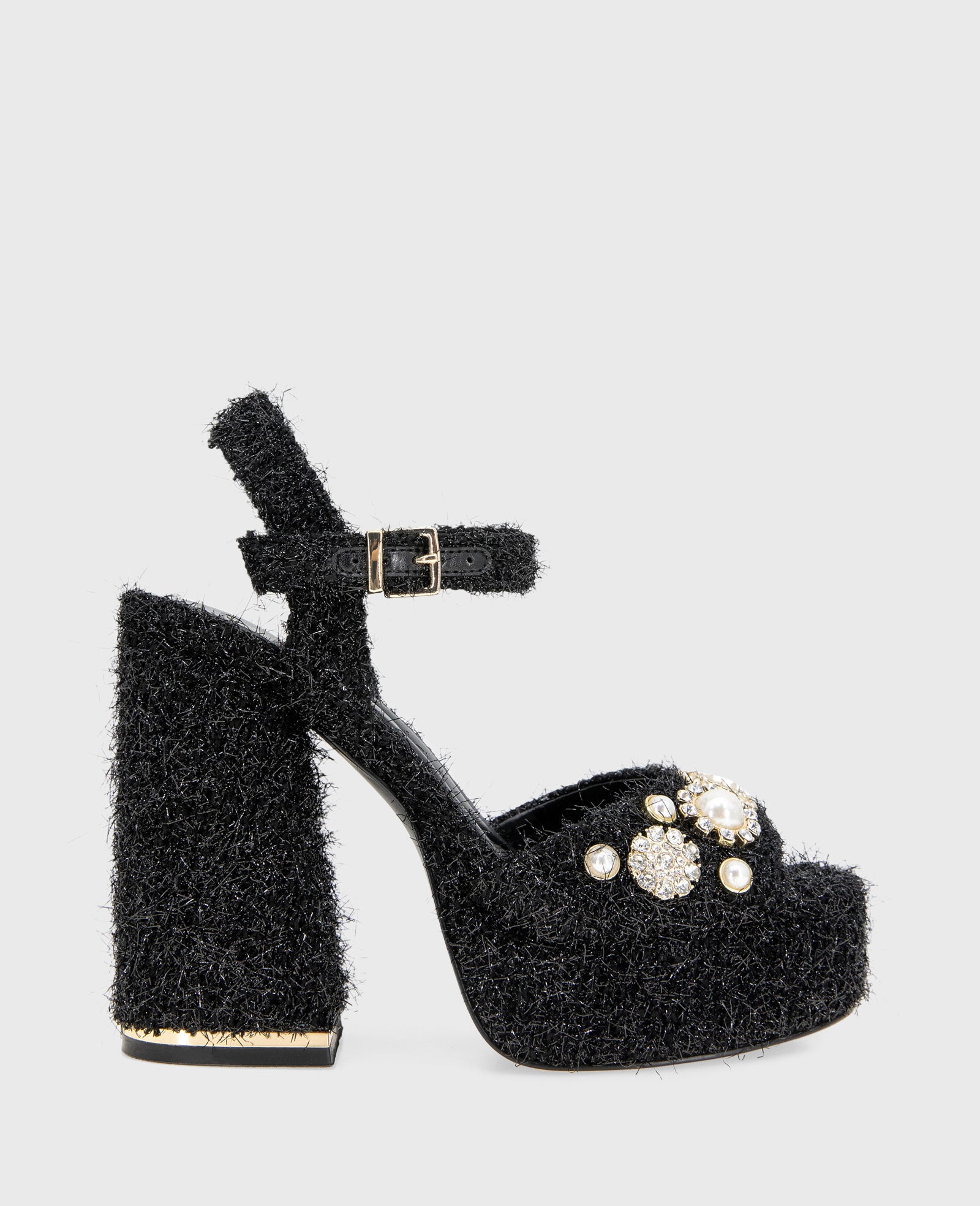 Kenneth Cole Reaction Shoes Dolly Charms Fabric Platform Sandal sandalo nero
