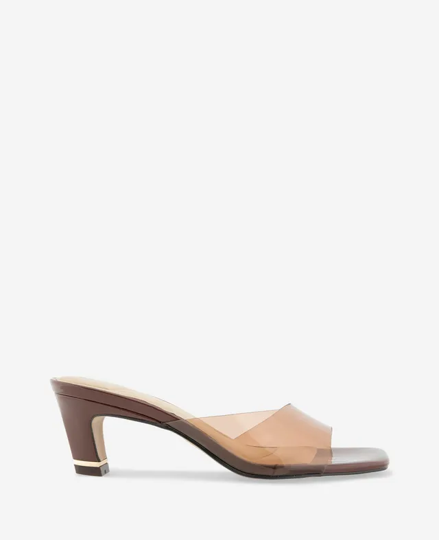 Kenneth Cole Reaction Shoes Arita Transparent Open Toe Heel sandali marroni tacco kitten