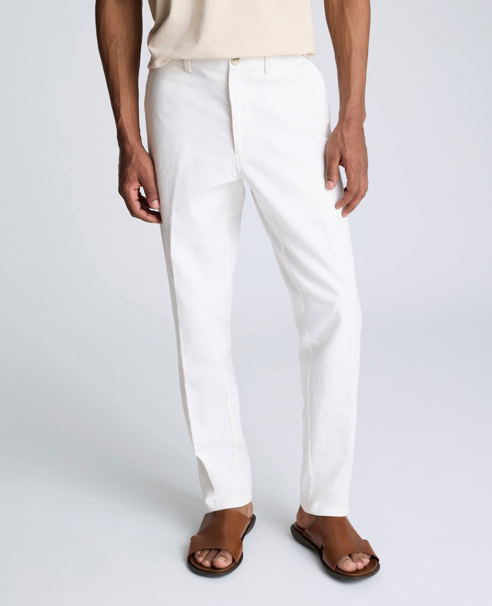Kenneth Cole Reaction Clothing Linen Blend Slim Fit Flat Front Chino Pant pantaloni chino bianchi 29/30 lino-cotone