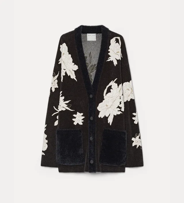 Forte maglieria The Lotus Jacquard Cardigan cardigan nero oversize