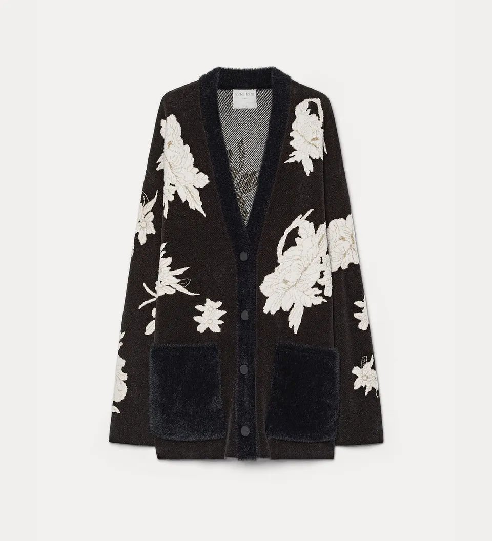 Forte maglieria The Lotus Jacquard Cardigan cardigan nero oversize