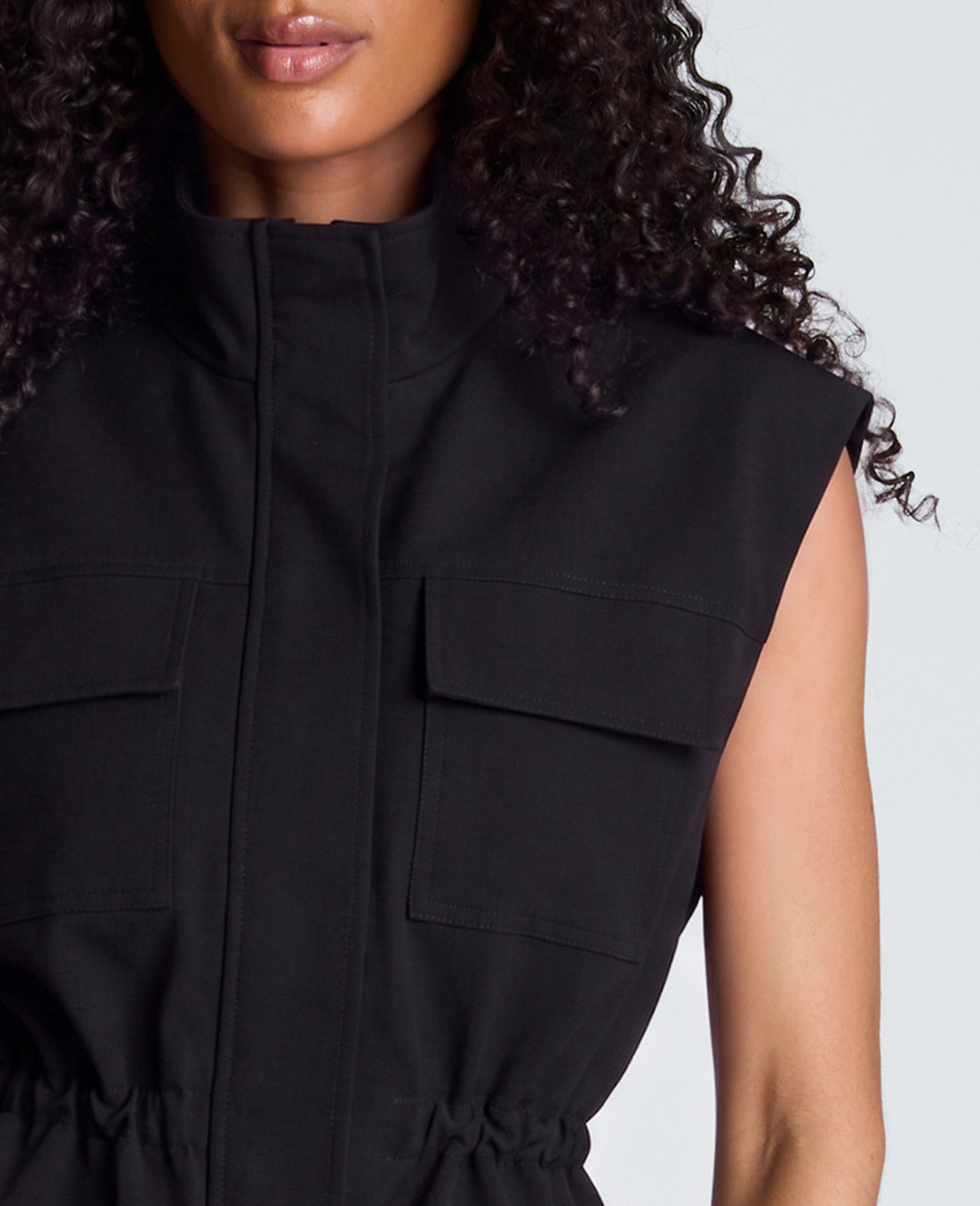 Kenneth Cole Reaction Clothing Cargo Vest Mini Dress abito mini nero smanicato