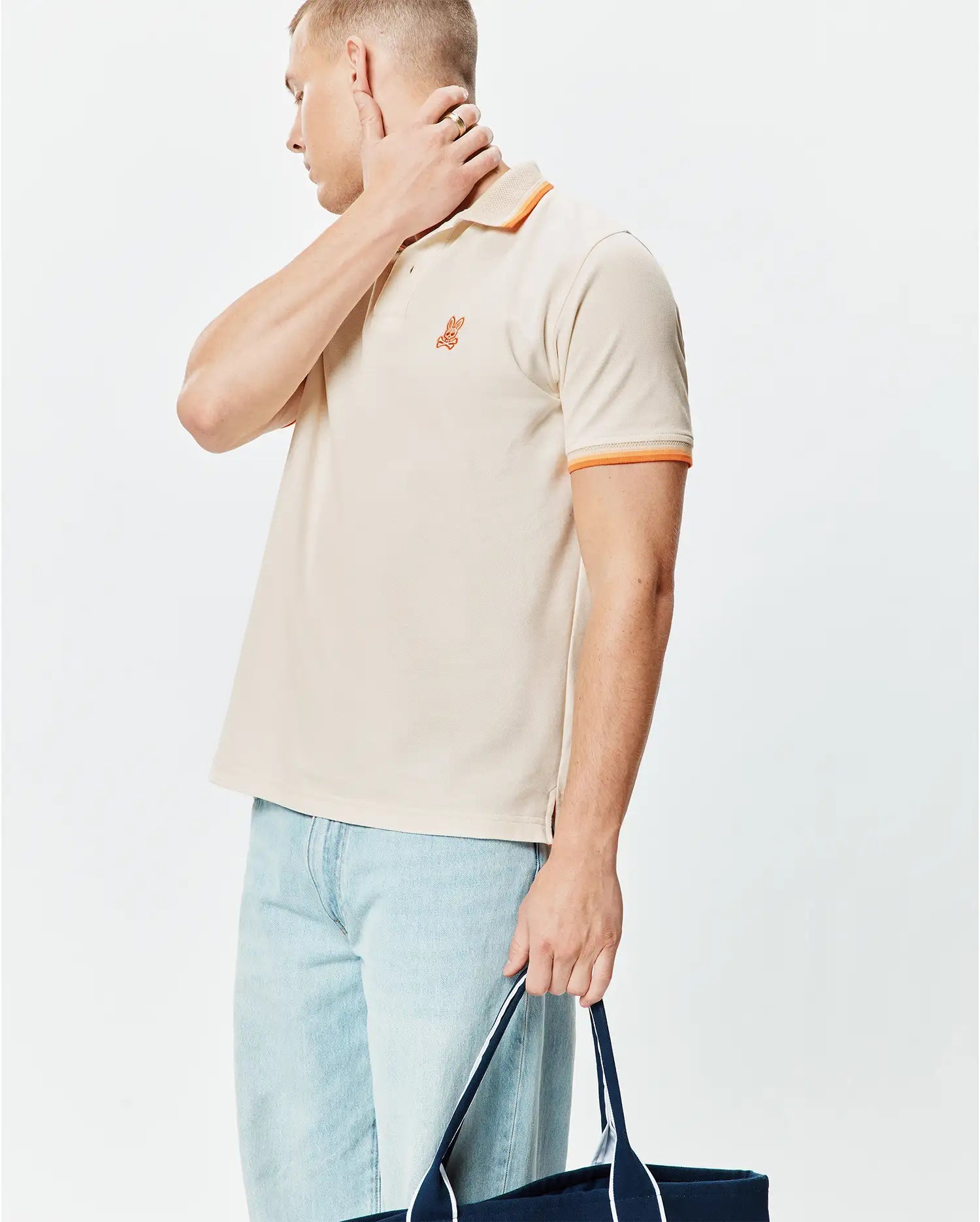 Psycho Bunny Men's Polos Holden Pique Polo polo beige cotone Pima
