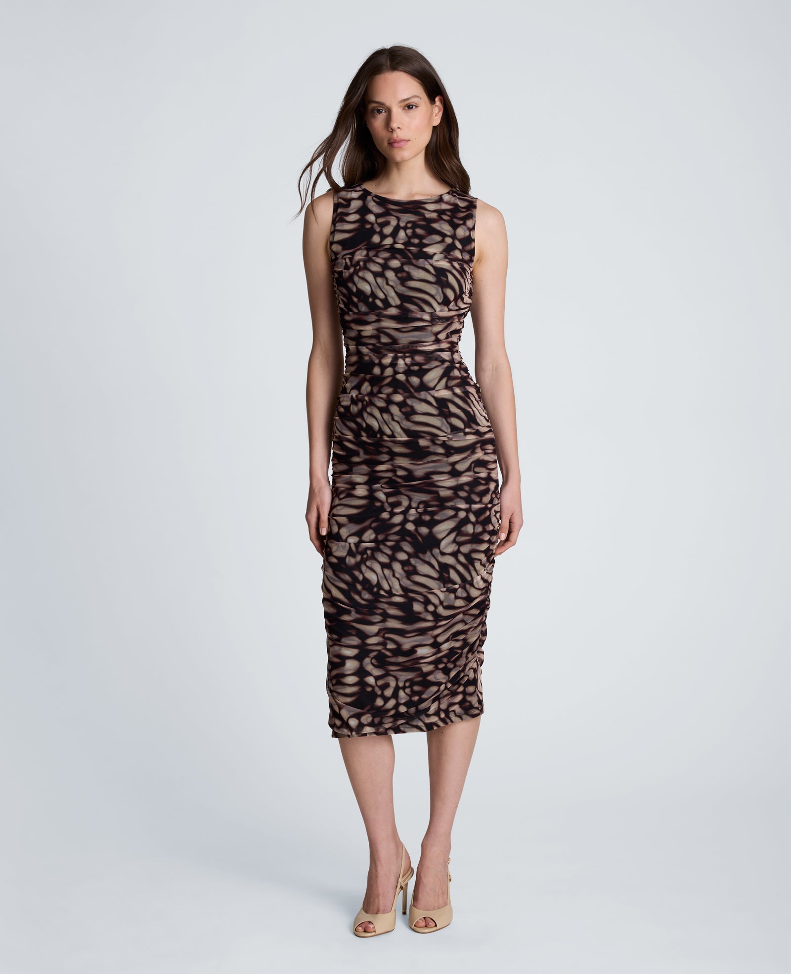 Kenneth Cole Reaction Clothing Ruched Midi Dress abito midi nero fantasia in mesh