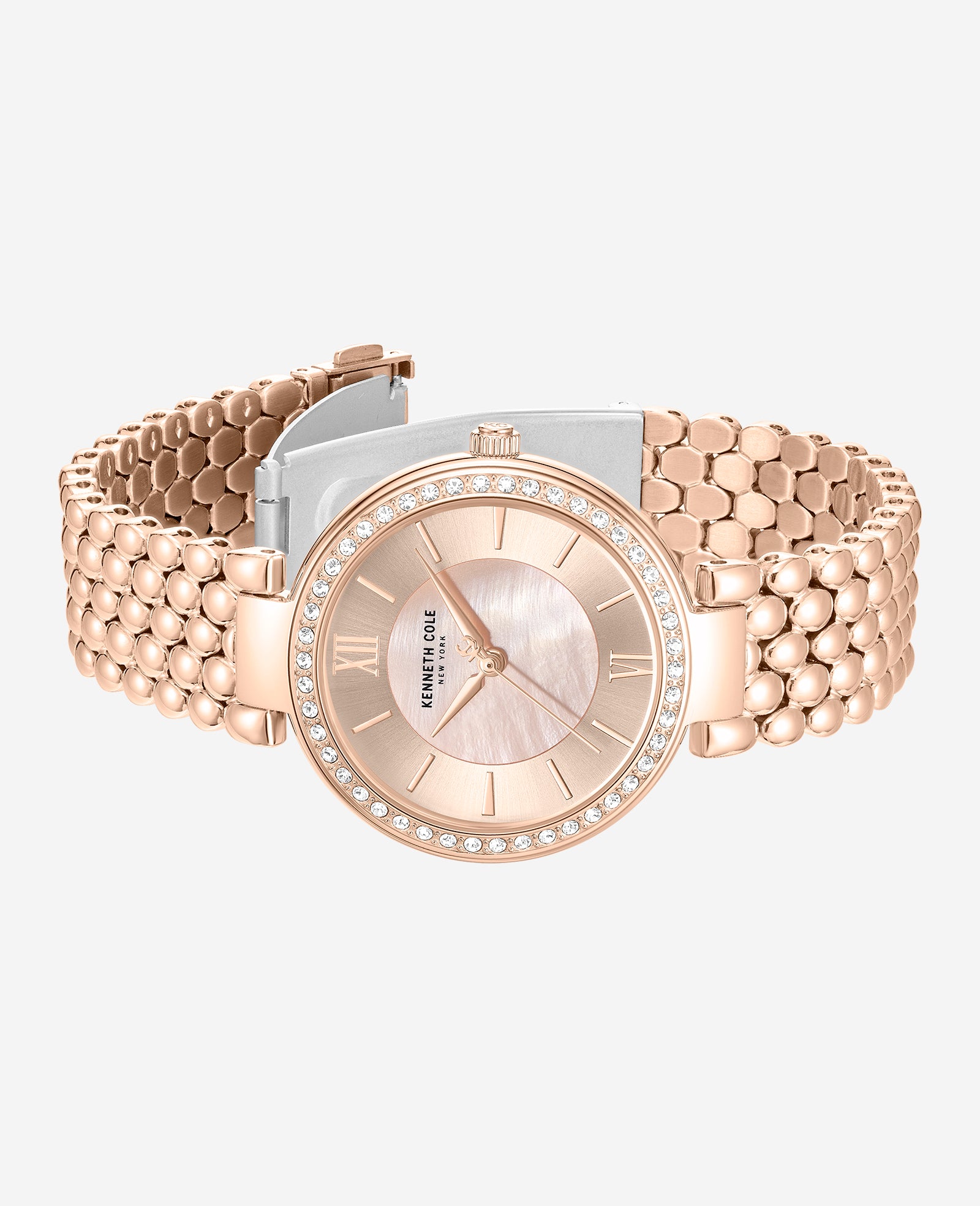 Kenneth Cole Reaction Watches Classic Crystal Lined Outer Dial Rose Gold Bracelet Watch orologio Rose Gold