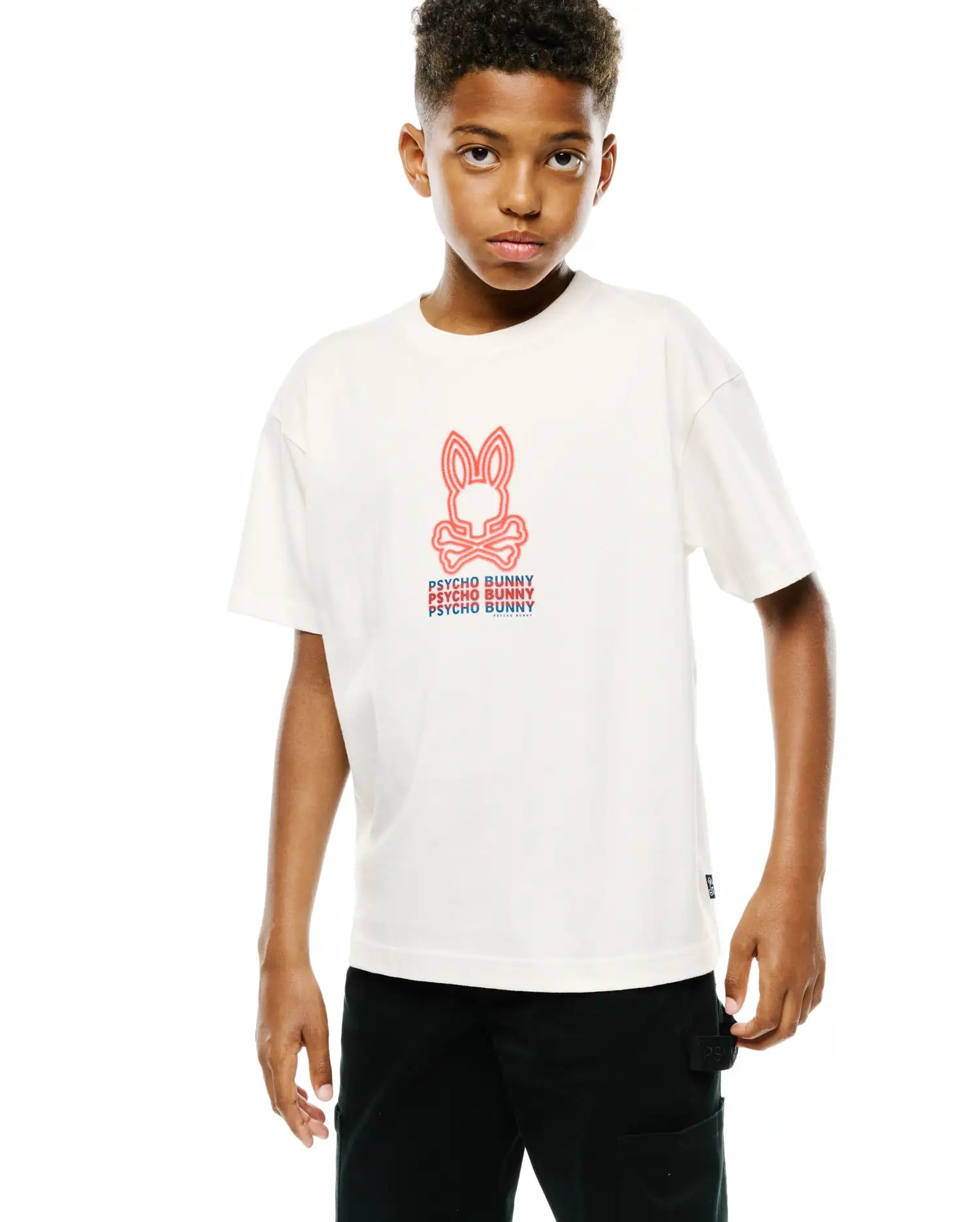 Psycho Bunny Kids Tees Alex Graphic Tee maglietta ecru in cotone Pima