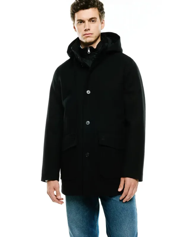 Psycho Bunny Jackets MEN'S LUTHER WOOL COAT MO1100100 cappotto nero XXS-XXXL lana