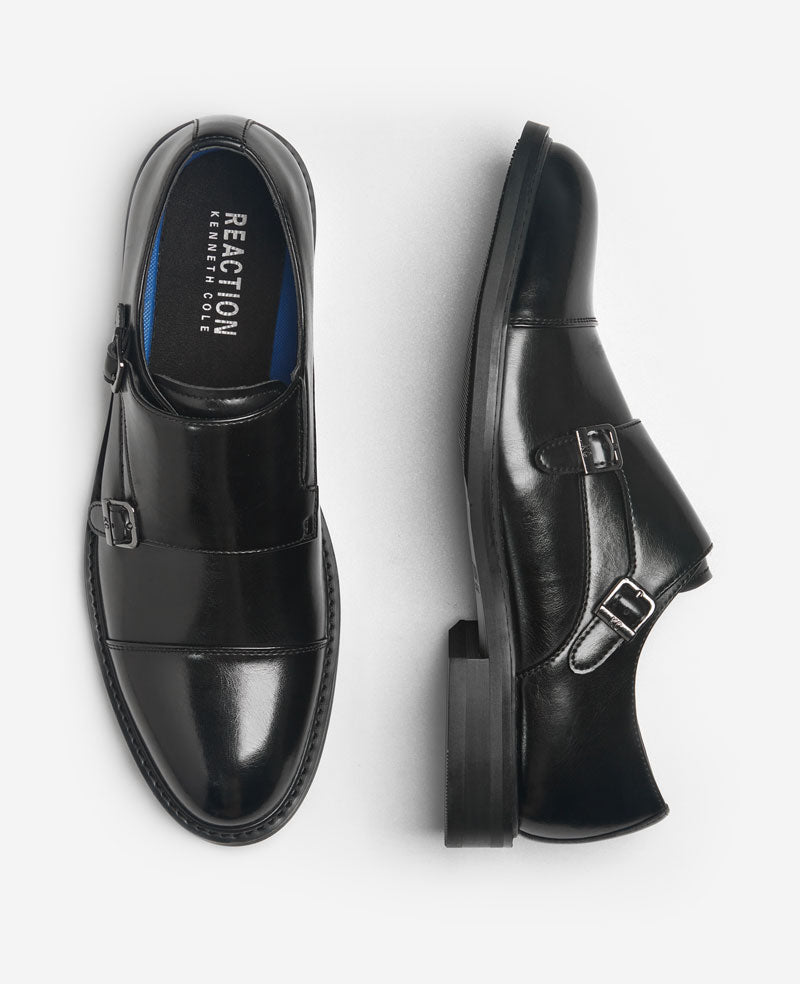 Kenneth Cole Reaction Shoes REACTION Leland Monk Strap Cap Toe Oxford scarpe nere