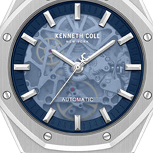 Kenneth Cole Reaction Watches Skeleton Automatic Blue Dial Nylon Strap Watch orologio argento