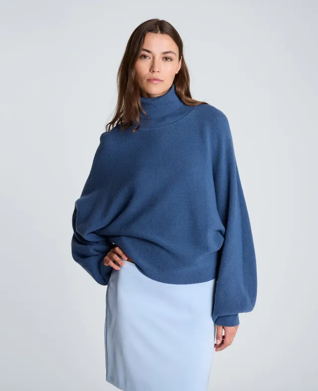Kenneth Cole Reaction Clothing Horizontal Shaker Crop Turtleneck maglione blu cropped