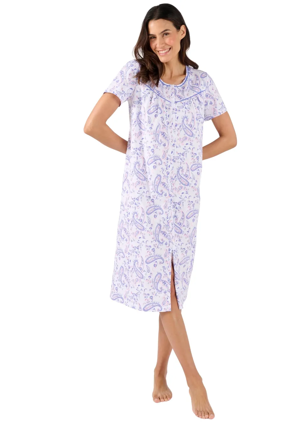 Damart Homewear Camicia da Notte in Maglia Puro Cotone Jersey 34-36 XS Blu