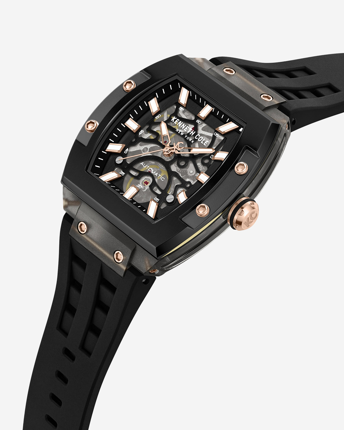 Kenneth Cole Reaction Watches Skeleton Automatic Silicone Watch orologio nero