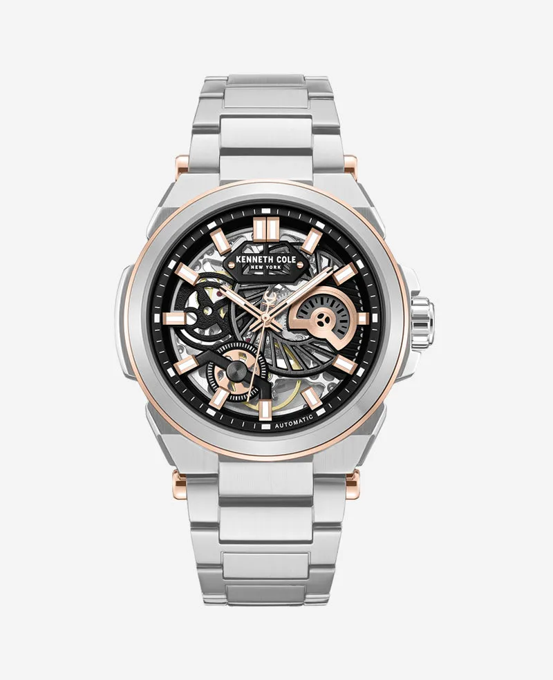 Kenneth Cole Reaction Watches Skeleton Automatic Bracelet Watch orologio argento automatico