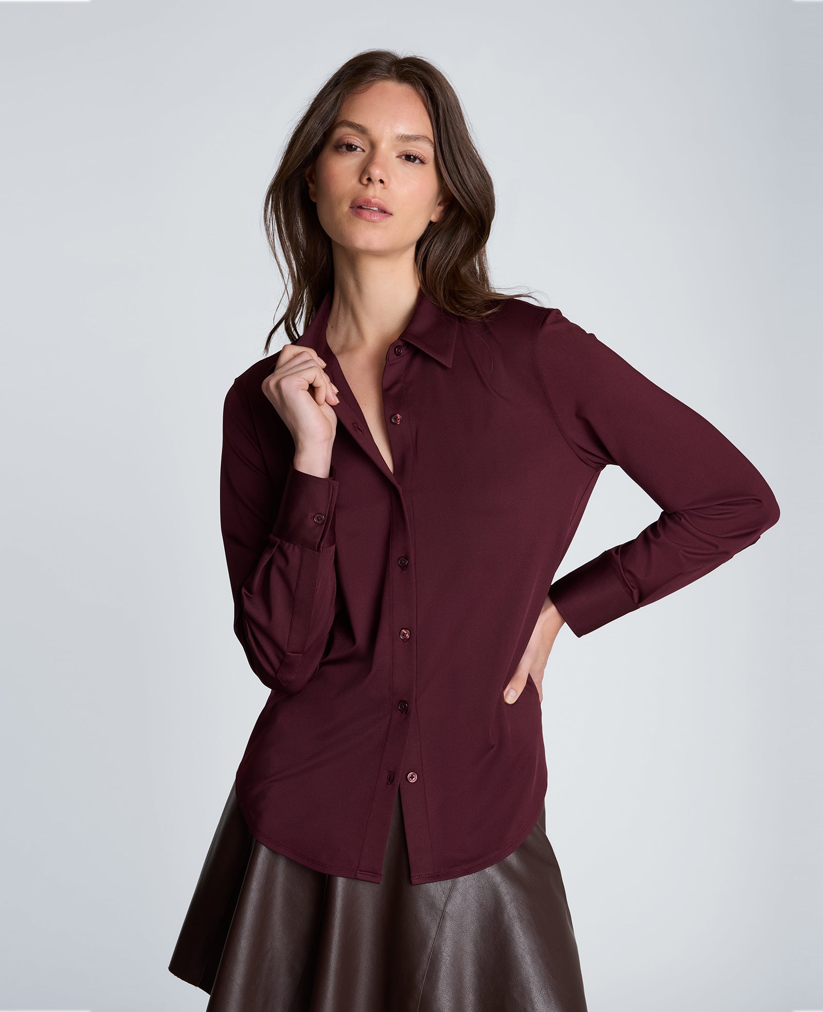 Kenneth Cole Reaction Clothing Front Button Shirt camicia color barbabietola lunga manica