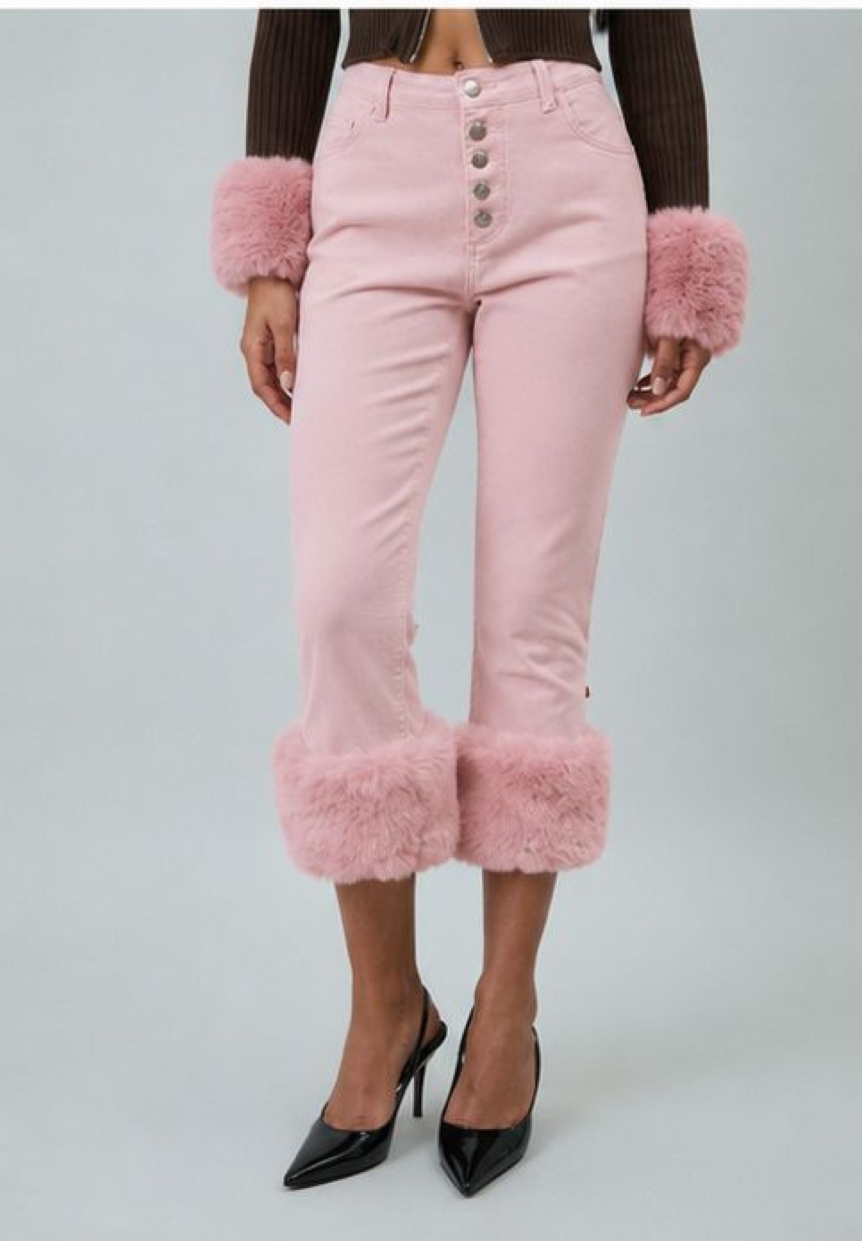 House Of Sunny Women's Denim PLUSH TRIM JESSIE JEANS jeans rosa taglie UK 6-18 vita alta