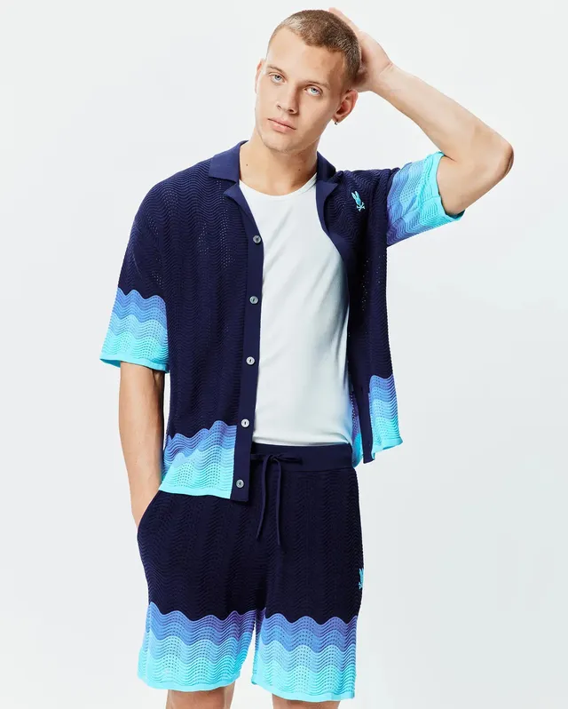 Psycho Bunny Men's Shirts MENS HOLDEN OVERSIZED KNIT SHIRT camicia blu