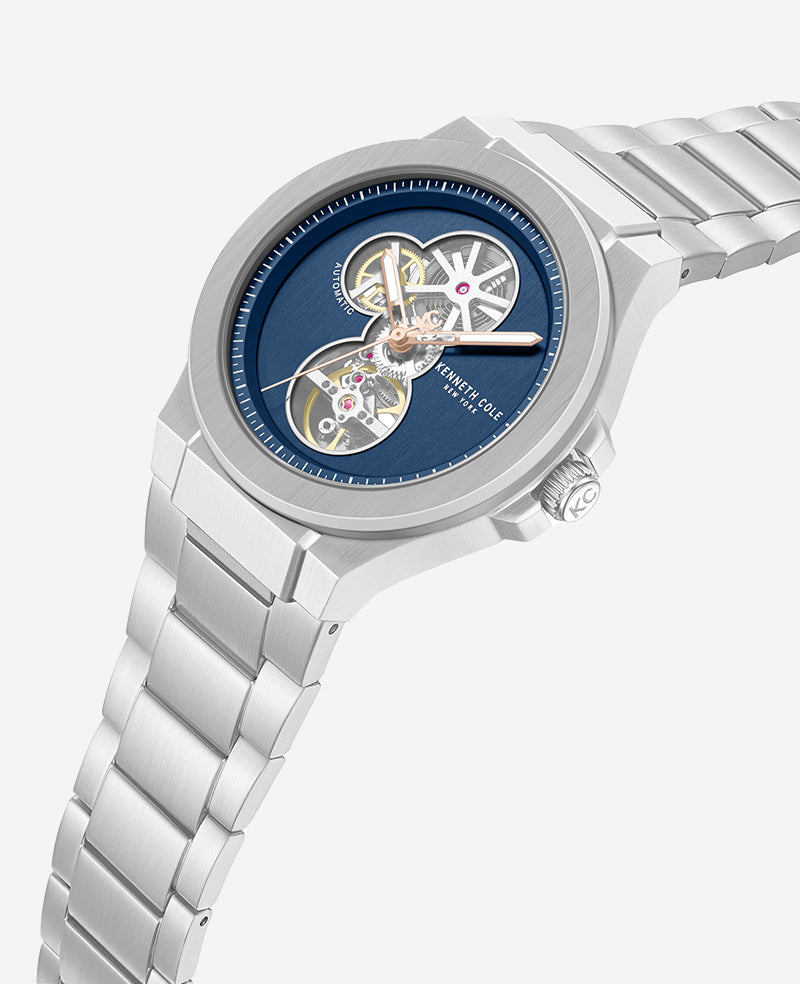 Kenneth Cole Reaction Watches Skeleton Automatic Gunmetal Dial Stainless Steel Bracelet Watch orologio argento