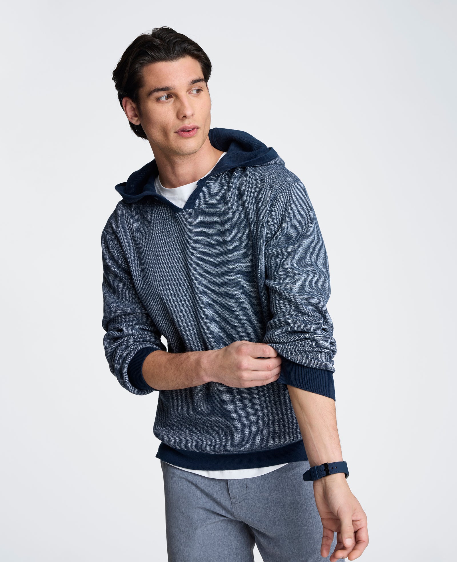 Kenneth Cole Reaction Clothing Sweater Hoodie felpa blu e bianca in cotone