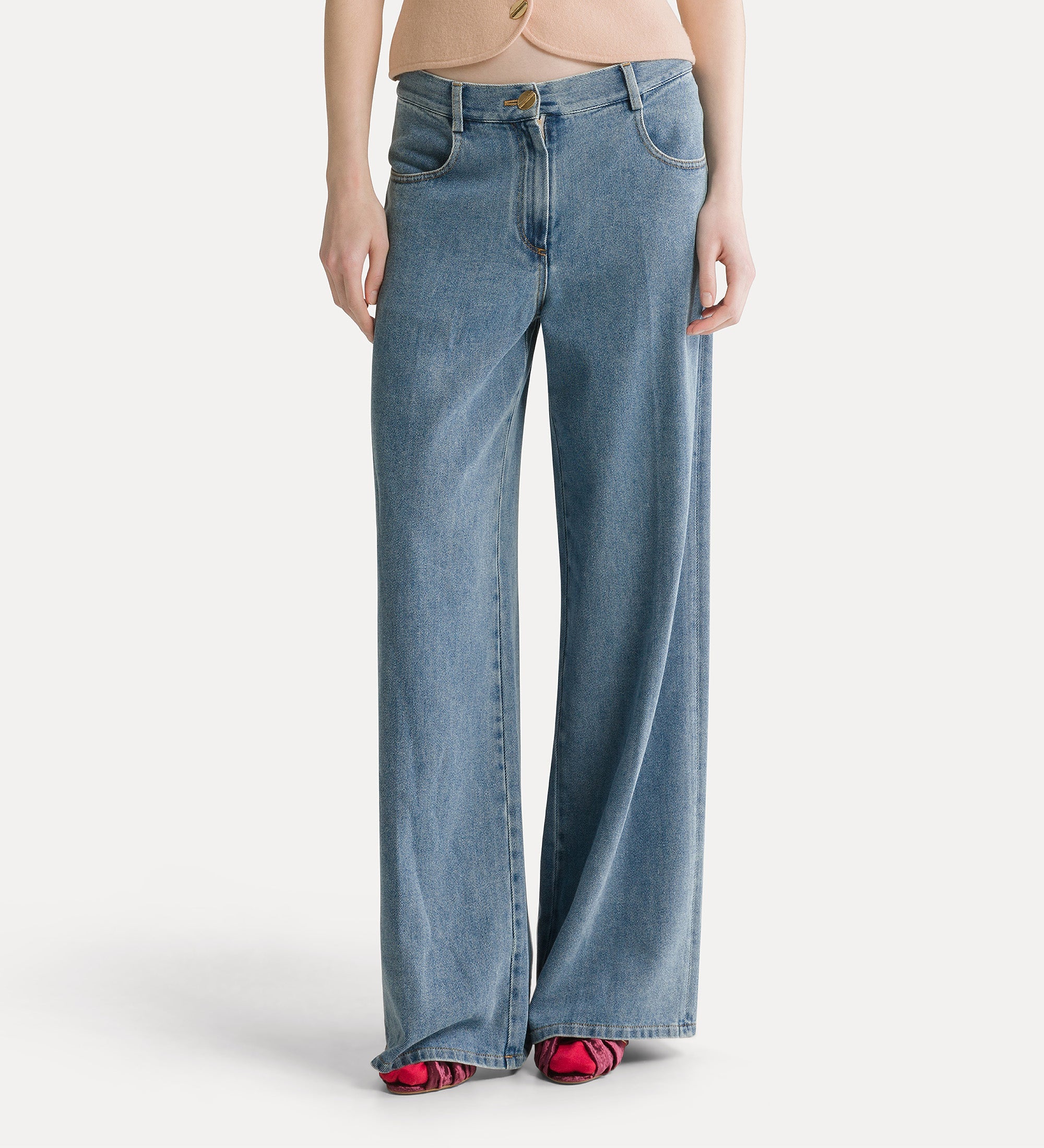 Forte pantaloni cavalry denim pantaloni palazzo celesti