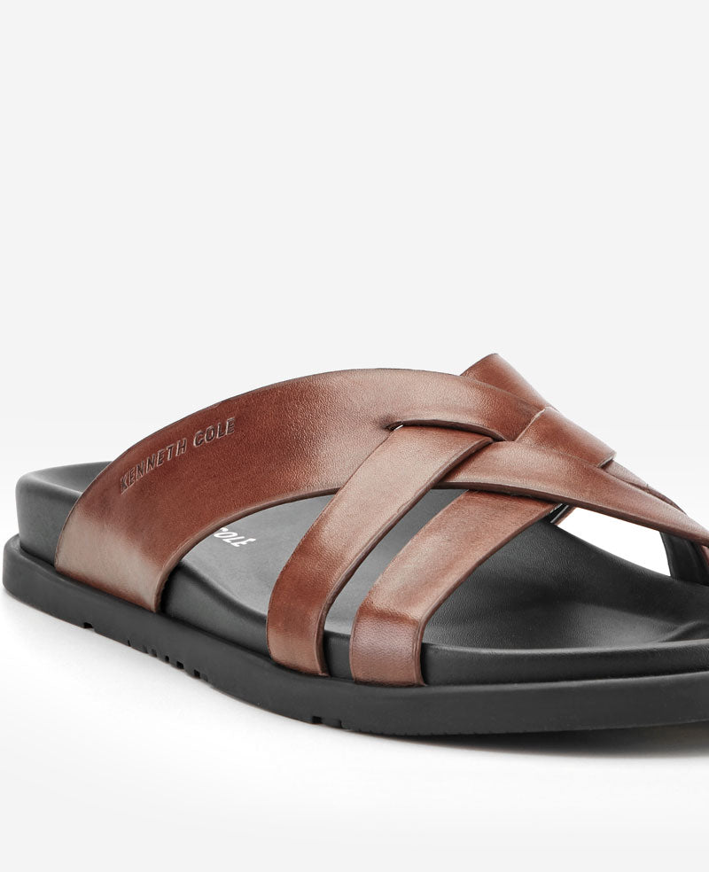 Kenneth Cole Reaction Shoes Wooper Leather Sandal sandalo cognac in pelle