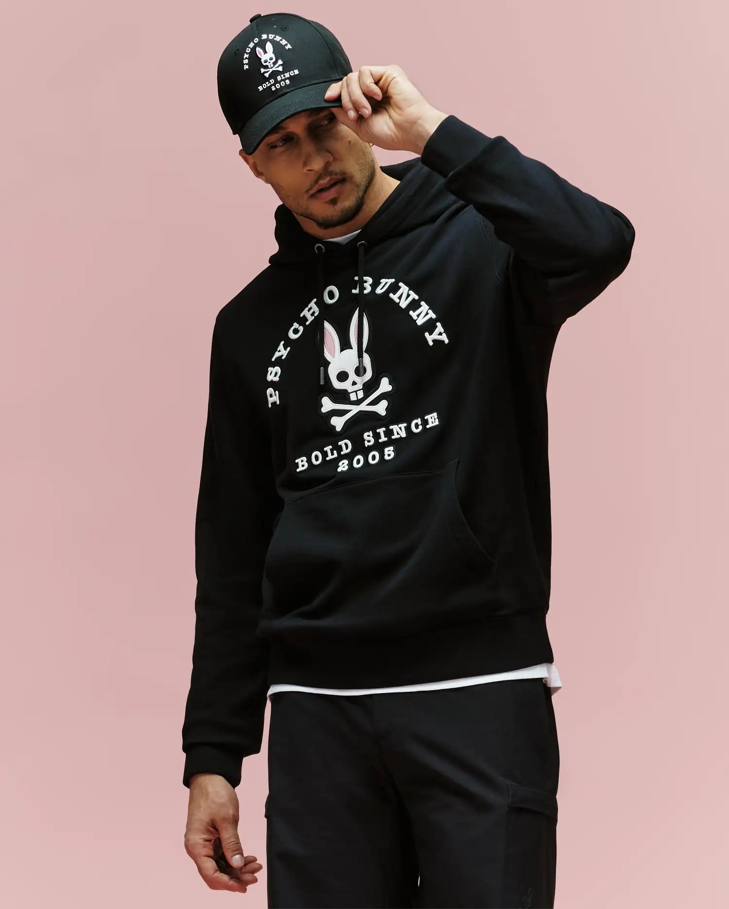 Psycho Bunny Men's Sweatshirts & Hoodies Archive Hoodie felpa nera in cotone