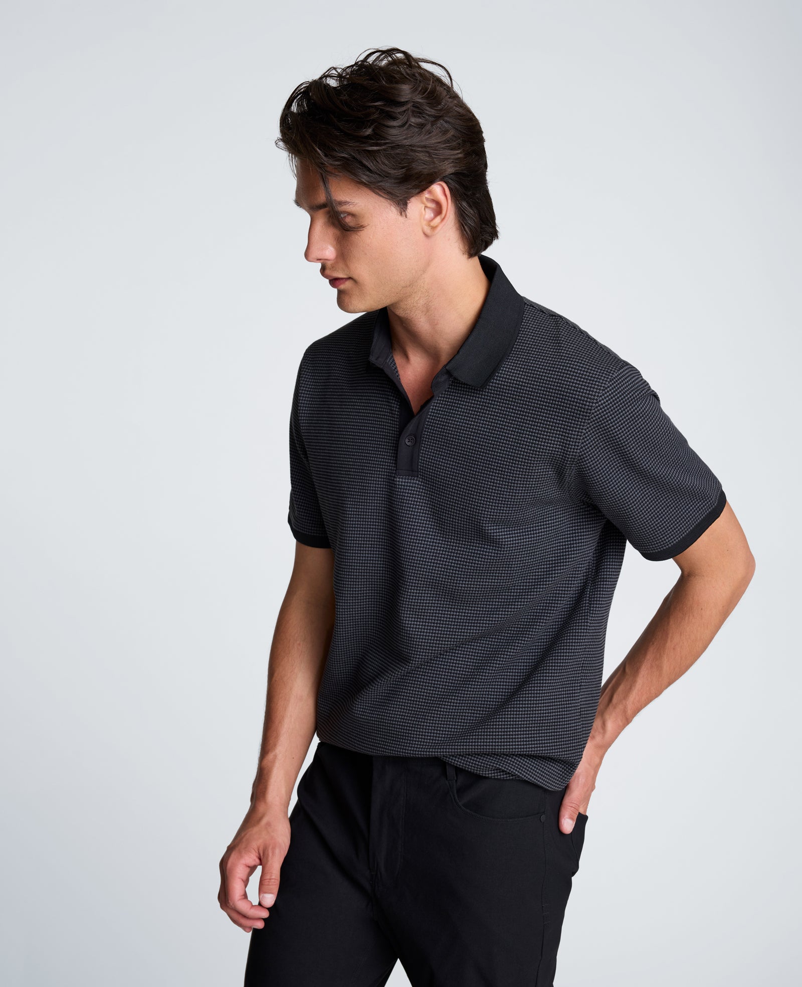 Kenneth Cole Reaction Clothing Contrast Placket Short Sleeve Polo polo antracite/nero