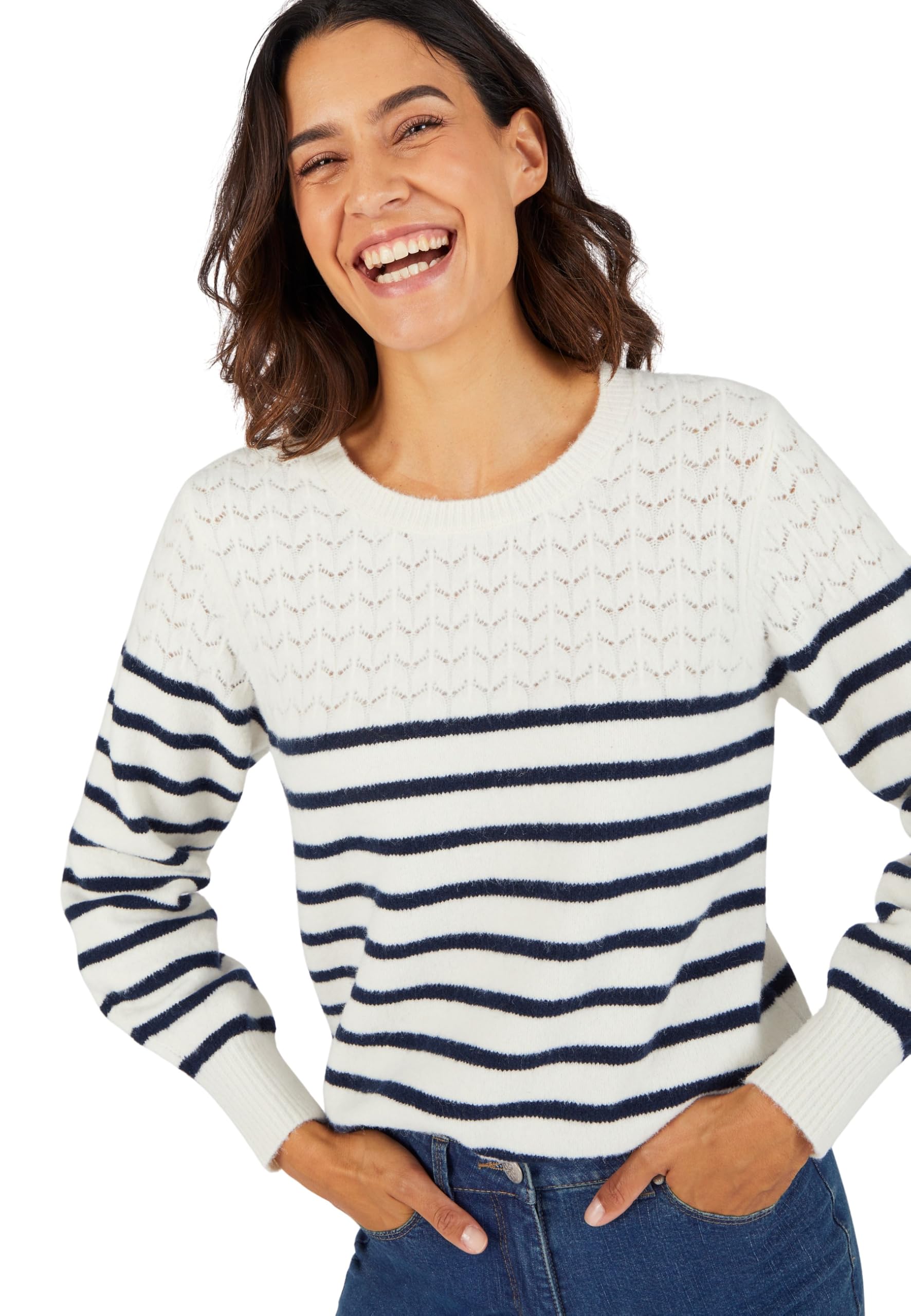 Damart Thermolactyl maglione donna a righe e maglia traforata