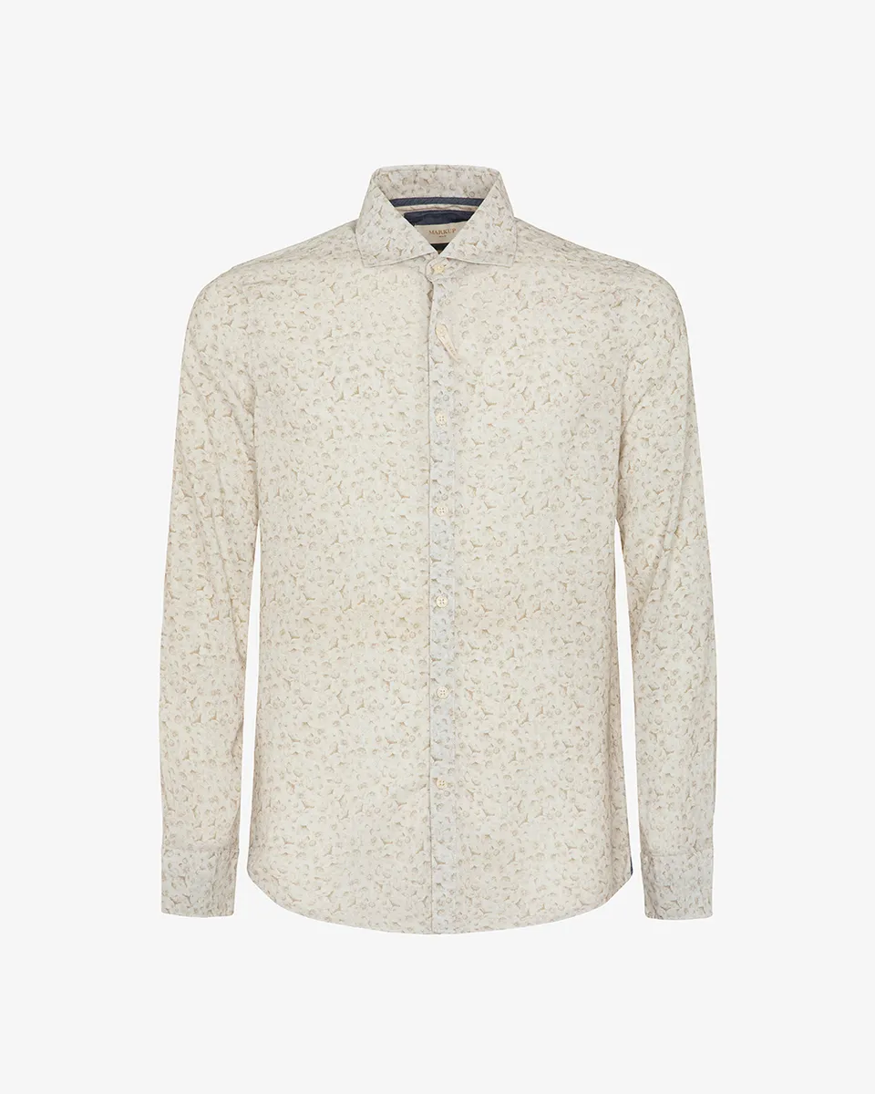 Markup Uomo Camicie Camicia in lino stampato collo francese camicia