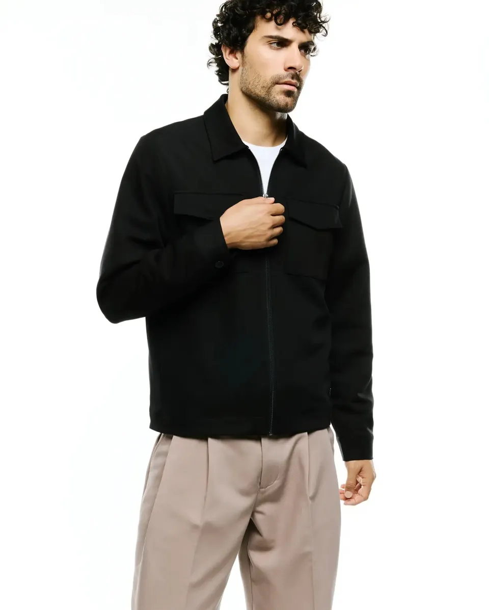 Psycho Bunny Jackets Wayde Twill Overshirt overshirt nera con zip