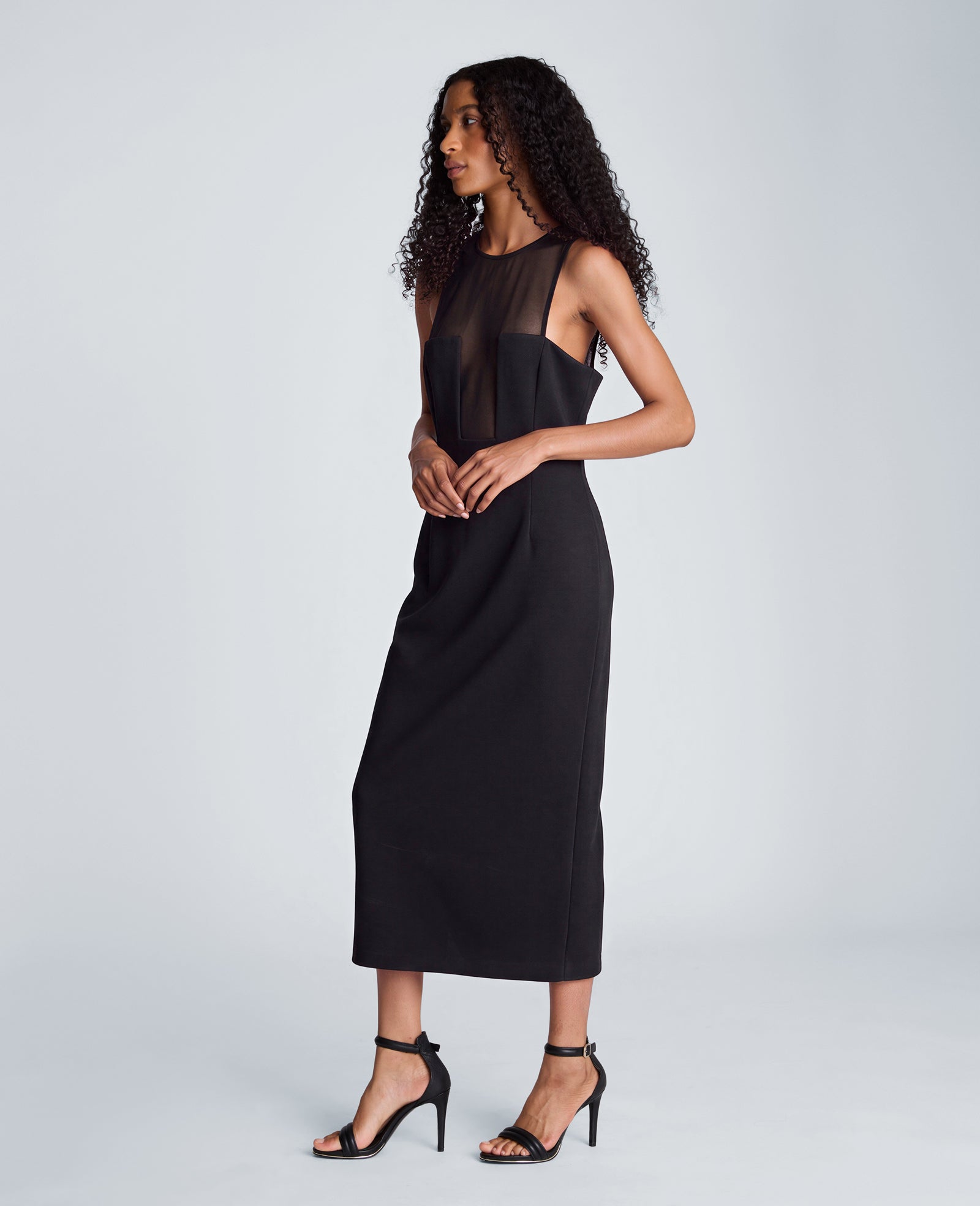 Kenneth Cole Reaction Clothing Mesh Insert Scuba Midi Dress abito midi nero in mesh