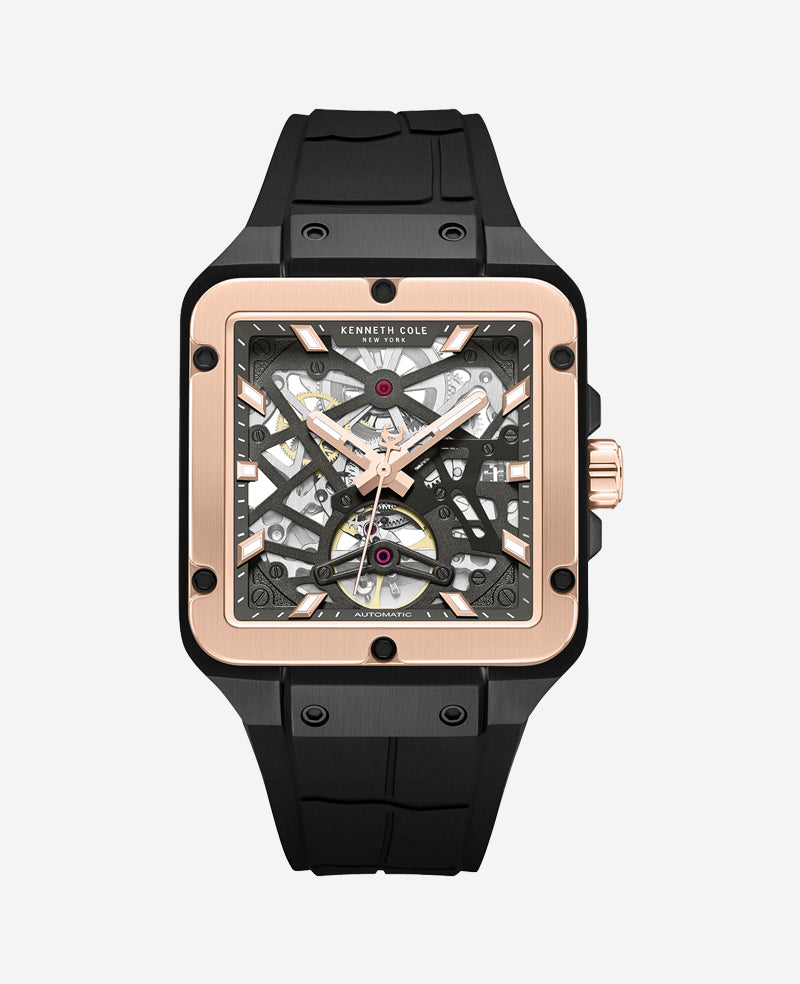 Kenneth Cole Reaction Watches Skeleton Automatic Silicone Watch orologio nero