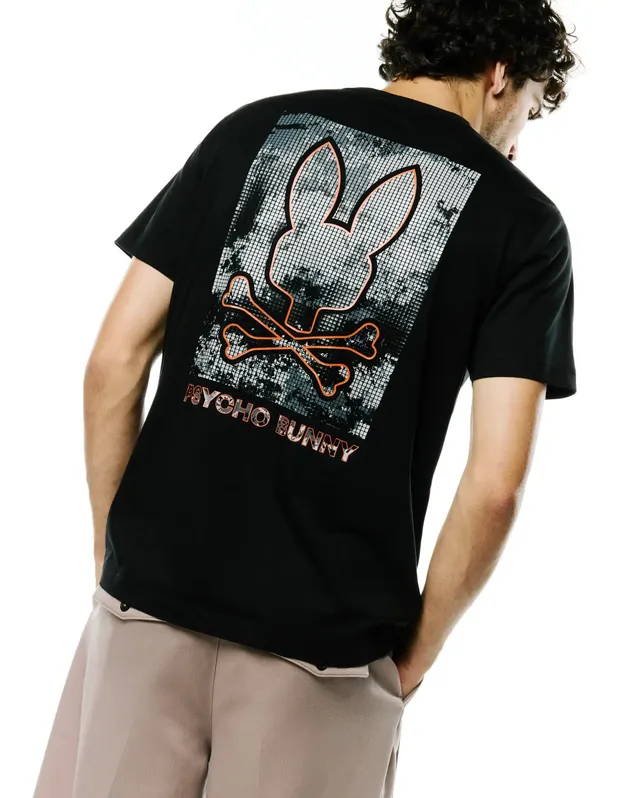 Psycho Bunny Men's Tees Alfie Back Graphic Tee t-shirt uomo nera cotone