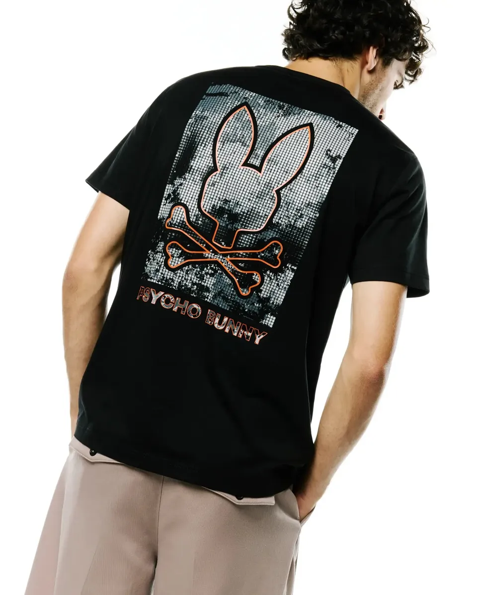 Psycho Bunny Men's Tees Alfie Back Graphic Tee t-shirt uomo nera cotone
