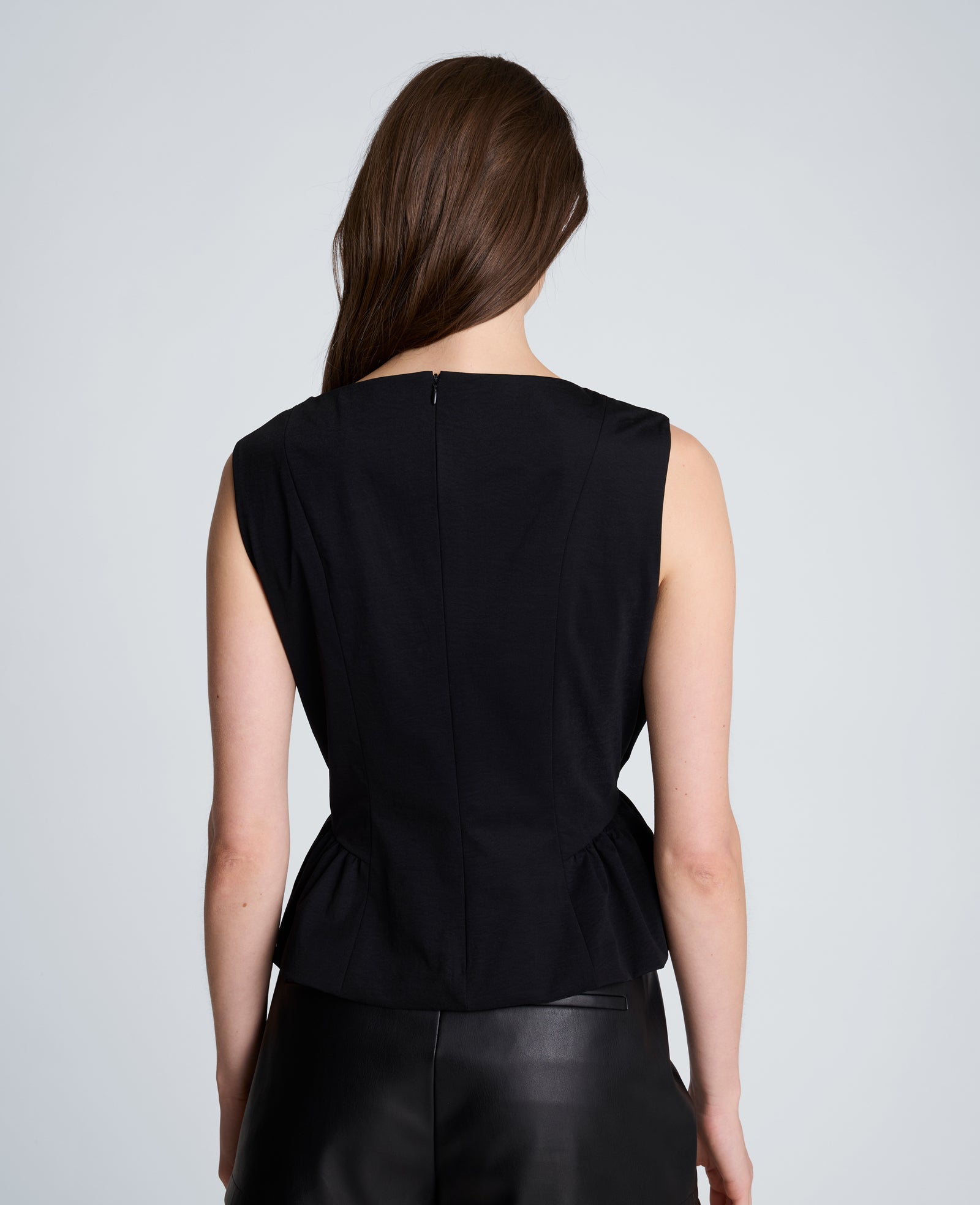 Kenneth Cole Reaction Pleated Sleeve Cowl Neck Peplum Top top nero