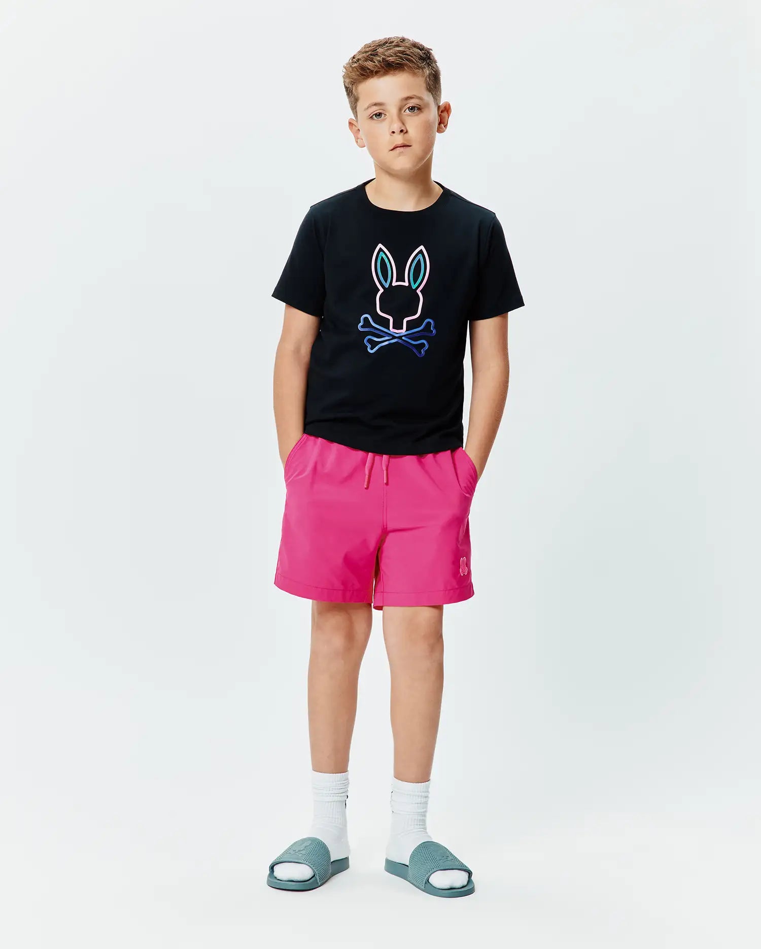Psycho Bunny Kids Tees KIDS DAYTON GRAPHIC TEE t-shirt nera 2T-XL cotone Pima