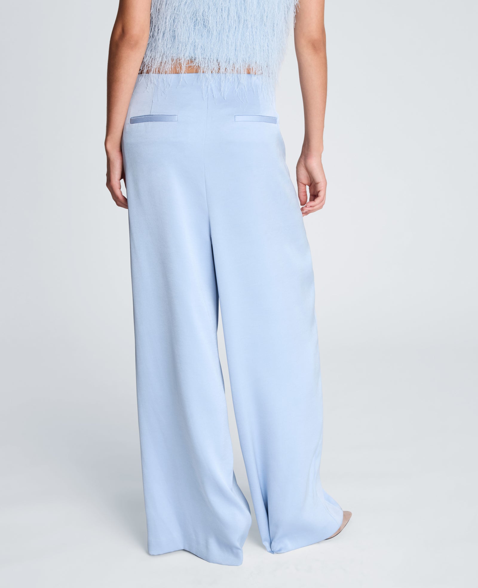 Kenneth Cole Reaction Clothing Fly Front High Rise Wide Leg Stitched Triple Pleat Pant pantaloni blu taglia 0–14 in raso