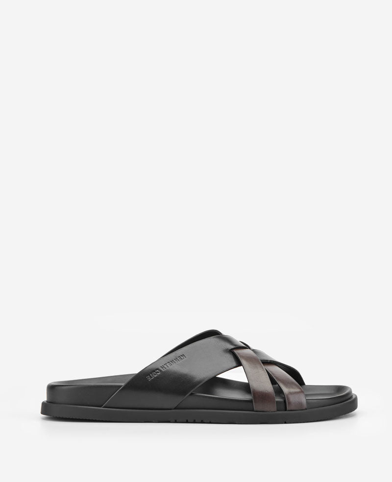 Kenneth Cole Reaction Shoes Wooper Leather Sandal sandalo nero pelle
