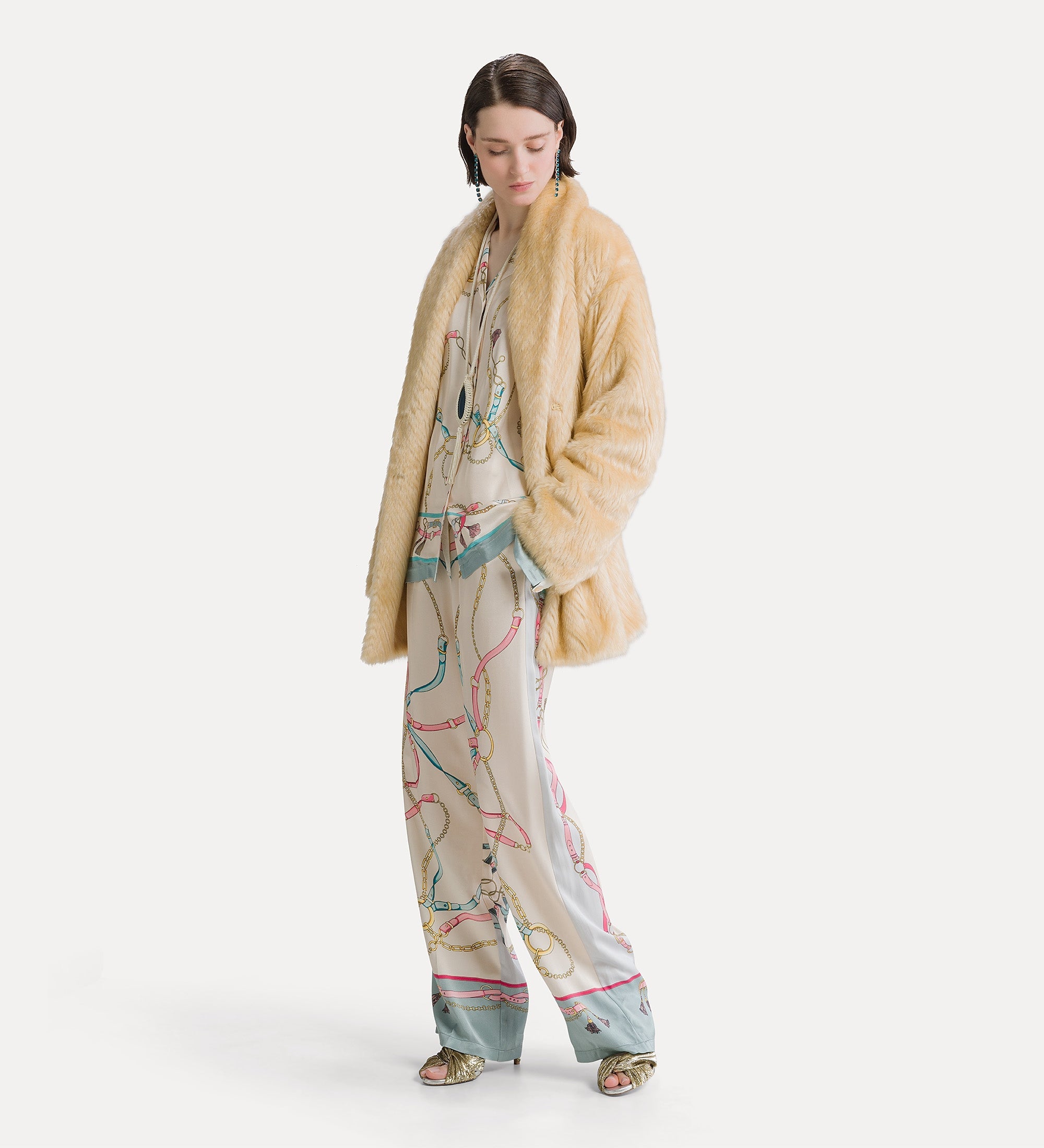 Forte pantaloni pyjama trousers with “the crown” placed print pantaloni avorio