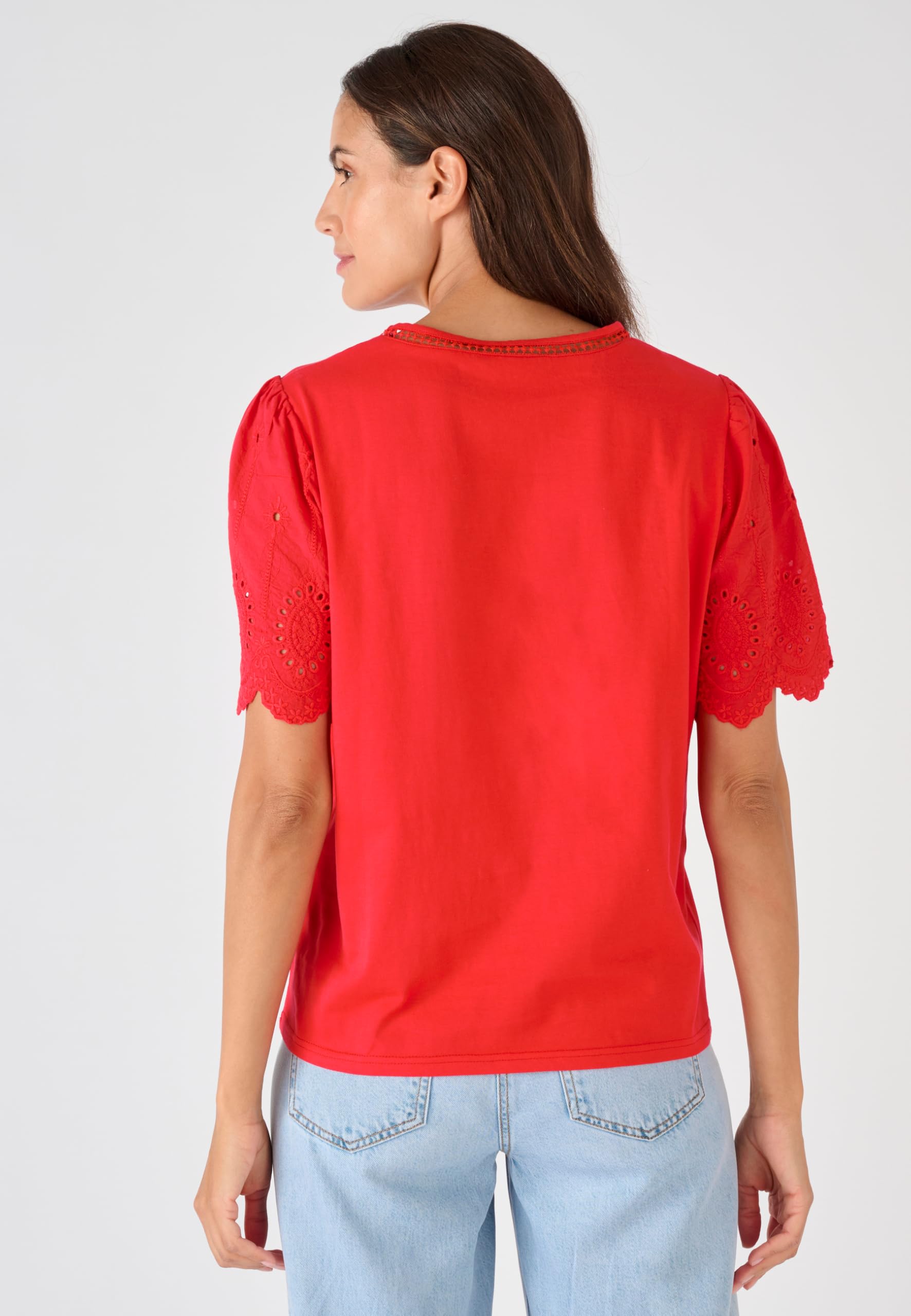 Damart Prêt-à-porter Maglietta in puro cotone con maniche ricamate da donna 38-40