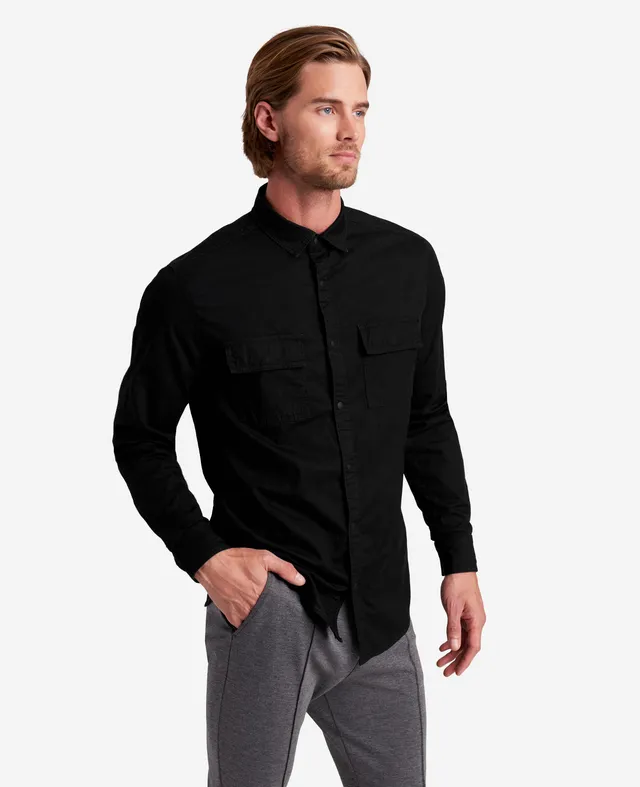 Kenneth Cole Reaction Clothing Slim-Fit Organic Stretch Denim Two Pocket Shirt camicia nera
