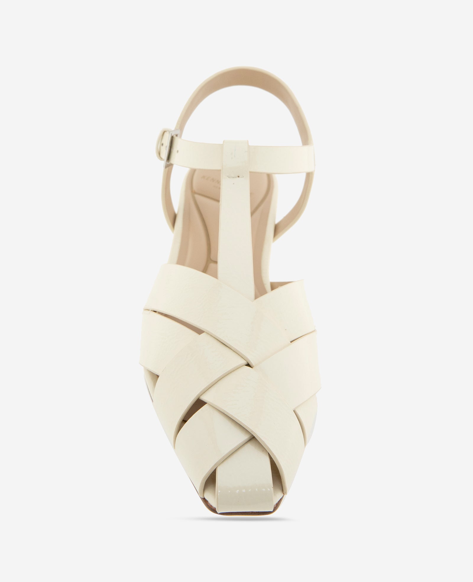 Kenneth Cole Reaction Shoes Bindy Woven Leather T-Strap Sandal sandalo beige pelle