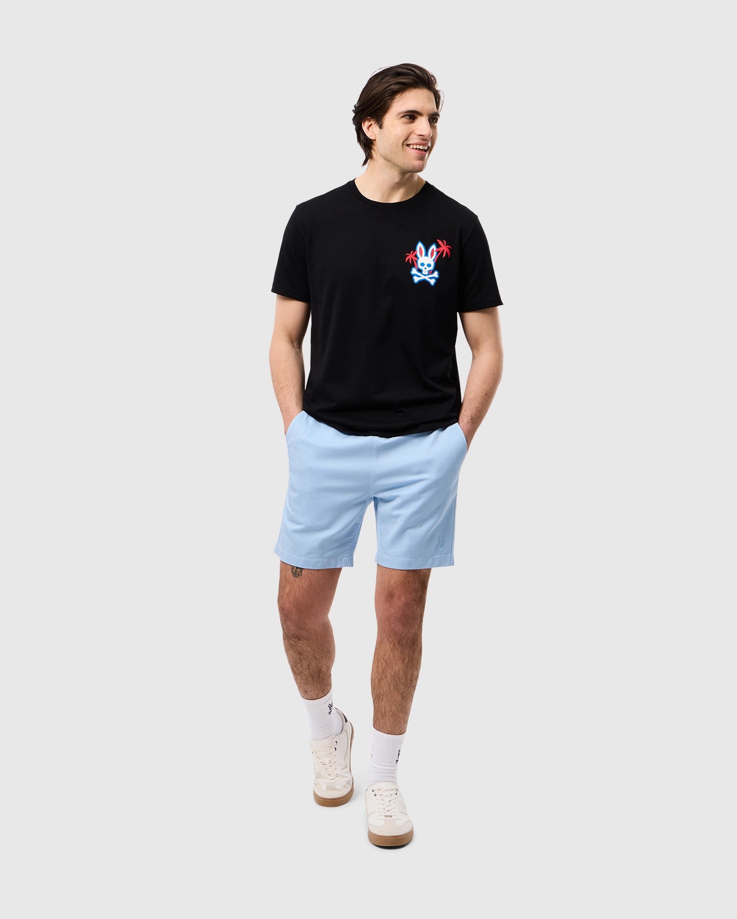 Psycho Bunny Men's Tees Los Angeles City Tee B6U861A2PC T-shirt nera in cotone Pima