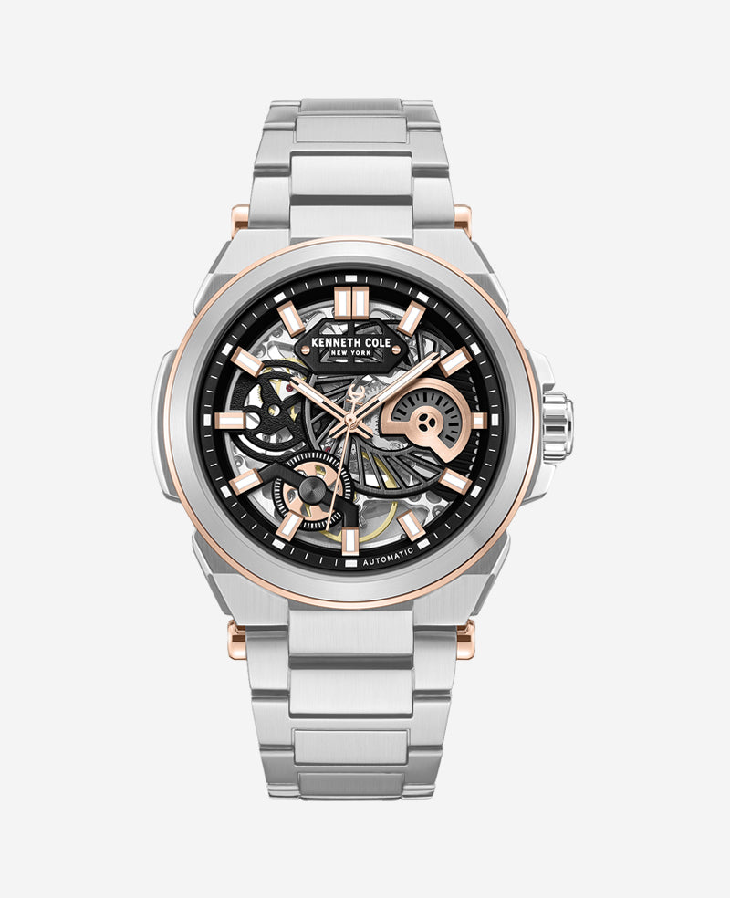 Kenneth Cole Reaction Watches Skeleton Automatic Bracelet Watch orologio argento automatico