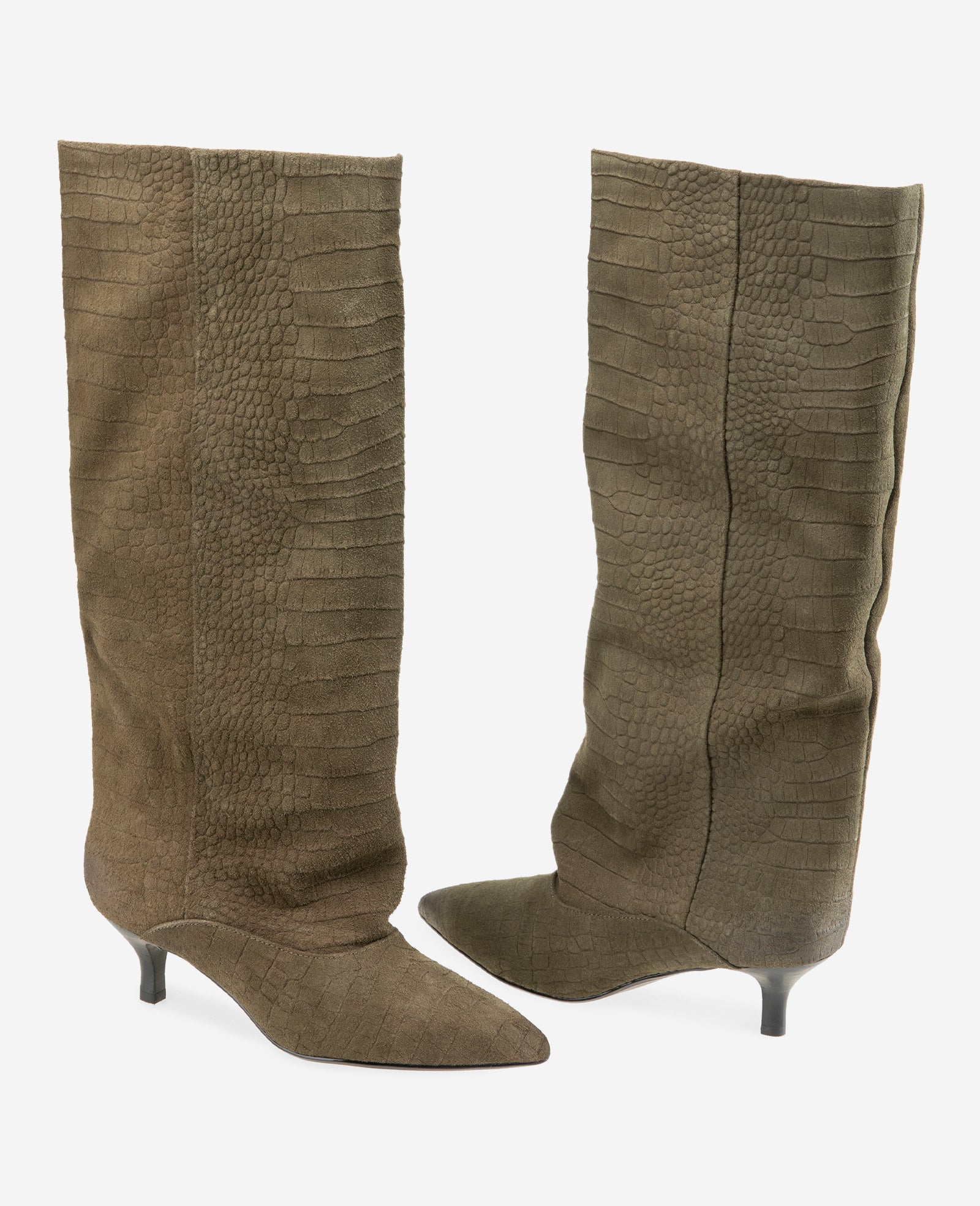Kenneth Cole Reaction Shoes Brisbane Croco Suede Tall Shaft Boot stivali verdi pelle